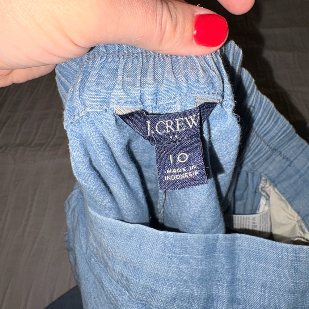 J. Crew Blue Chambray Bow cotton lightweight Flare Wide Leg Goucho Pants 10 - Picture 5 of 7